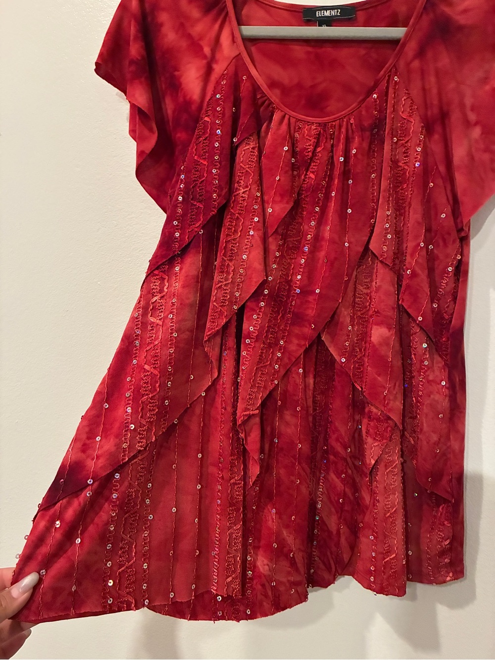Elementz Red Ruffle Cascade Short-Sleeve Top - Picture 5 of 8